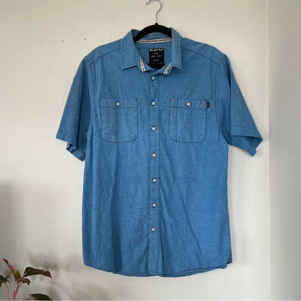Kavu Blue Short Sleeve Cotton Button Up Shirt